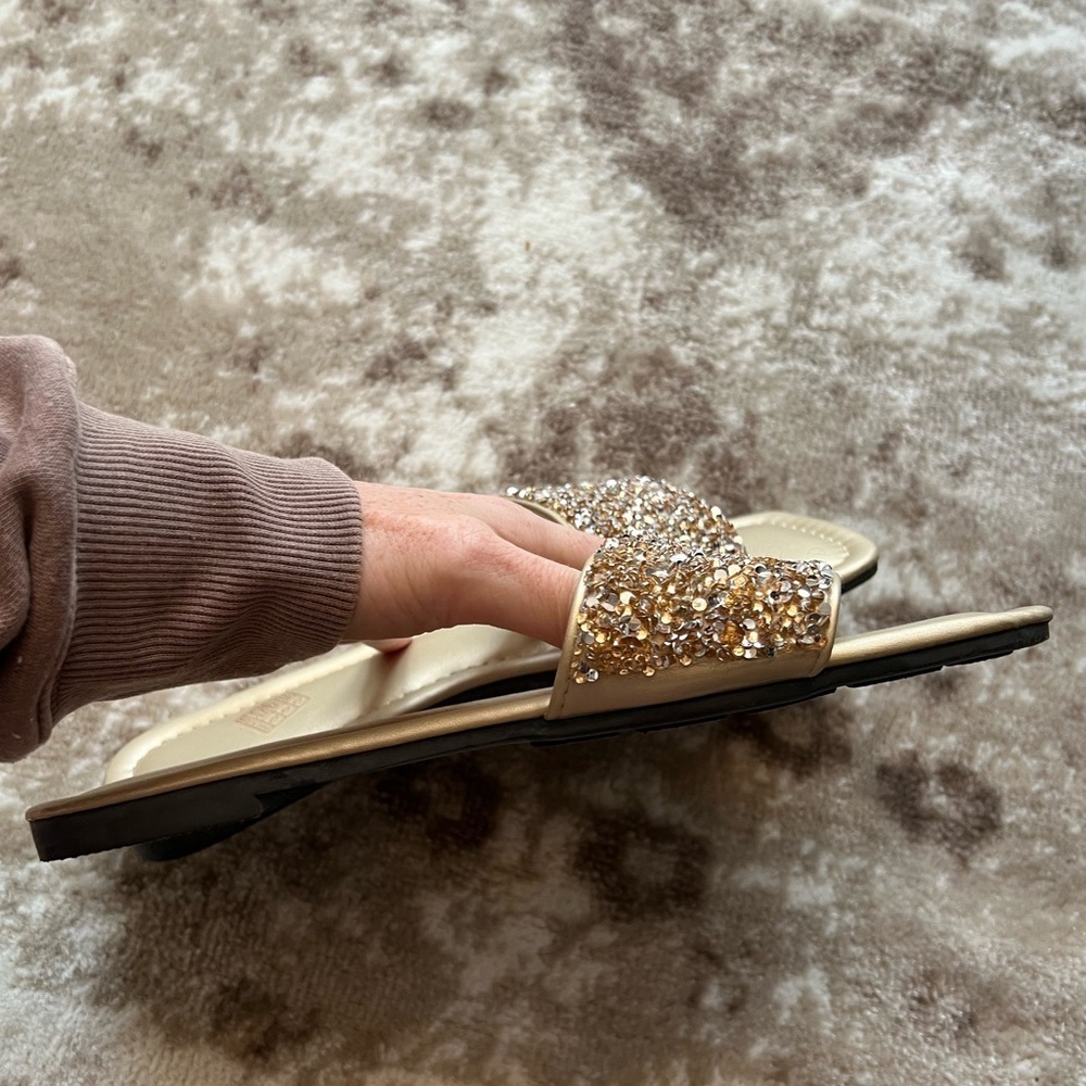 Women’s Gold Glitter Slide Sandals Size 42 Resortwear Vacation Sparkle Beach - Picture 4 of 6